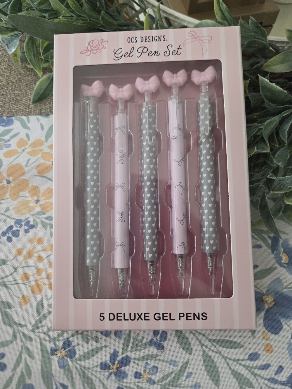 OCS Designs Pink & Gray Bow Gel Pen Set - 5 Deluxe Pens